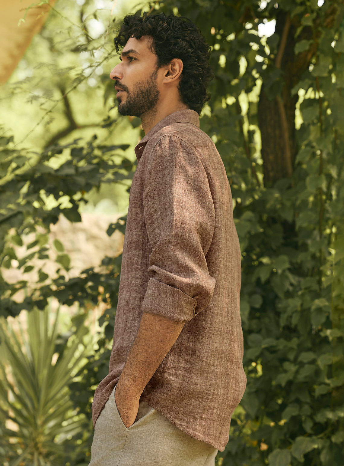 Cove Brown European Linen Check Shirt