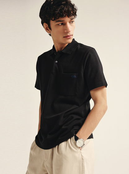 Ink Black Cotton Pocket Polo
