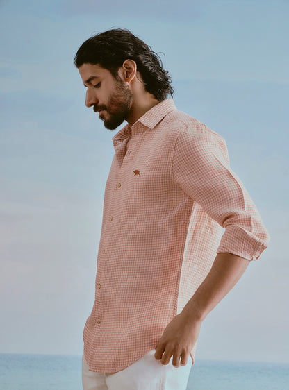Dune Orange Linen Check Shirt