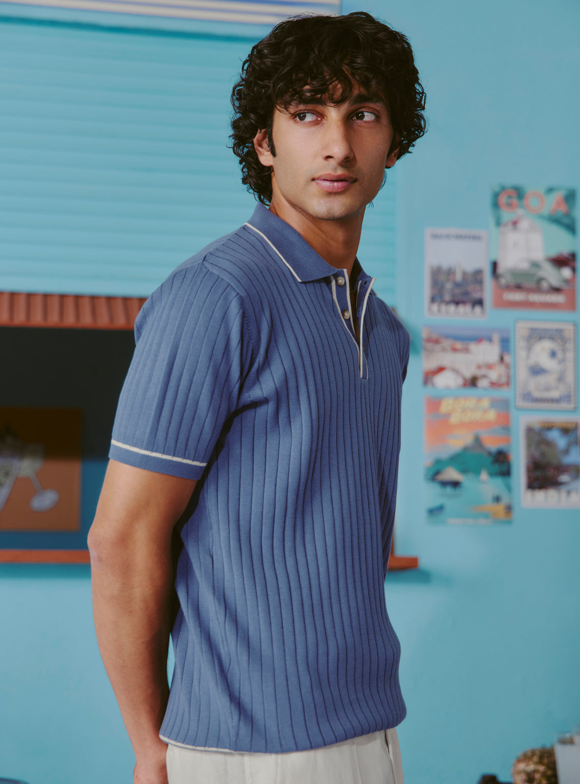 Hawaiian Blue Cotton Rib Polo