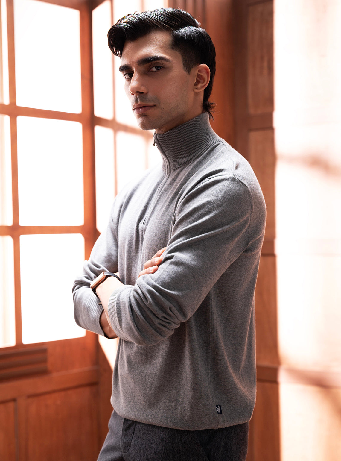 Metal Grey Cotton Melange Pullover