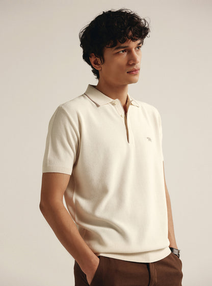 Almond White Moss Knit Polo