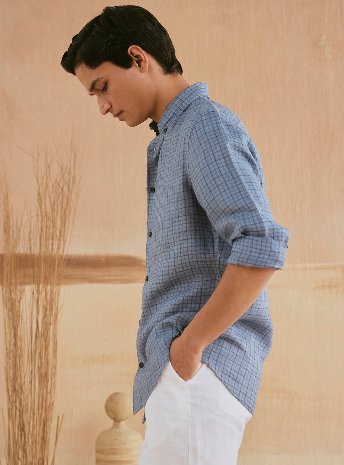 Raven Blue Check Linen Shirt