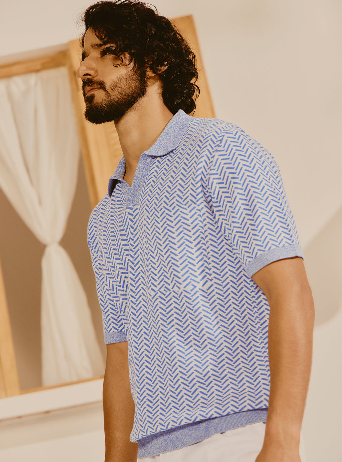 Antalya Blue Cotton Knit Polo