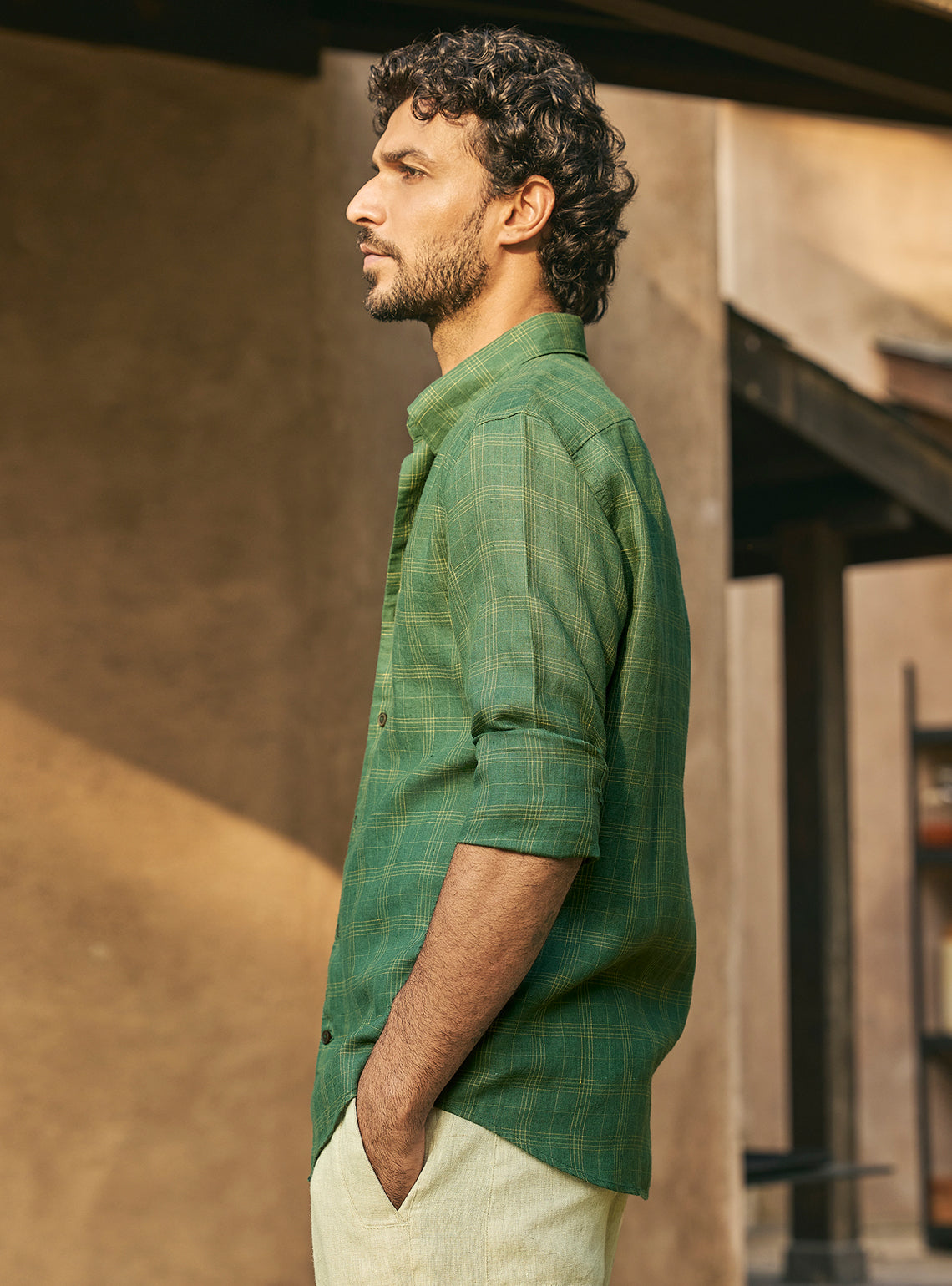 Pastoral Green Check Linen Shirt