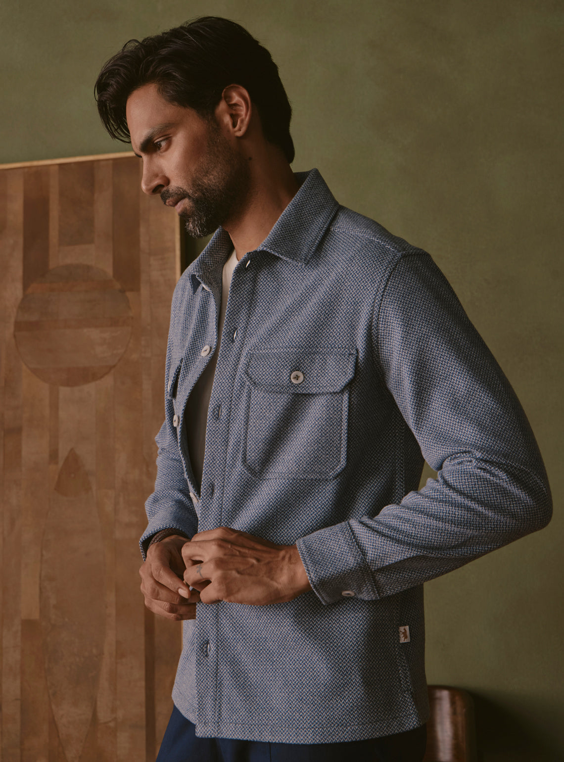 Glacier Blue Poly Stretch Fleece Overshirt