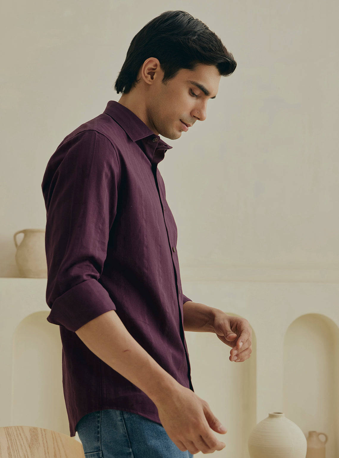 Berry Burgundy Cotton Dobby Shirt