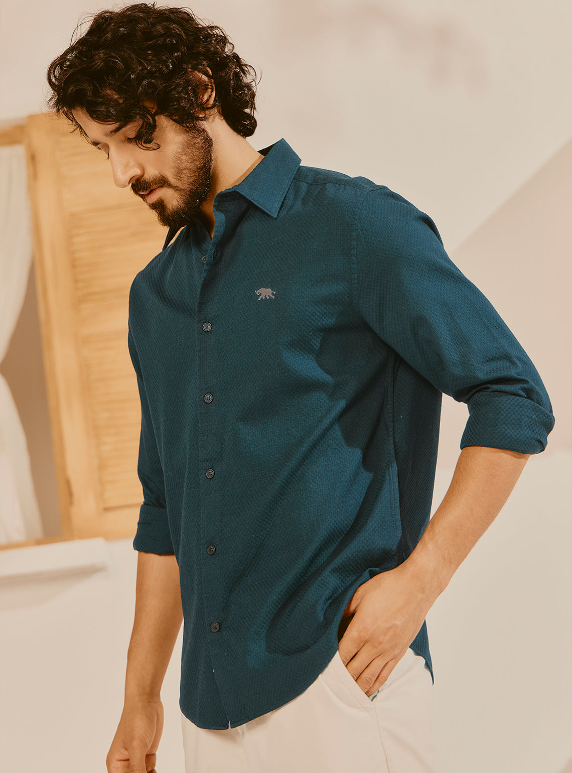 Budva Teal Cotton Dobby Shirt