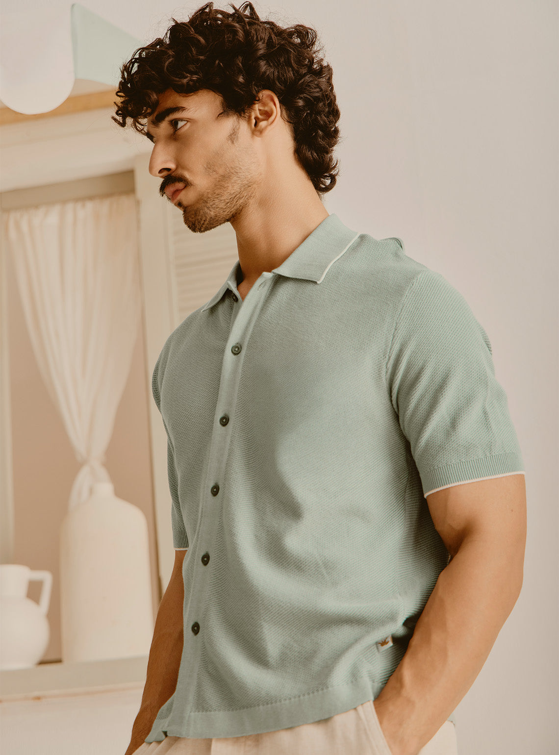 Valencia Green Cotton Knit Shirt