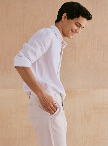 Martini White Linen Dobby Stripe Shirt