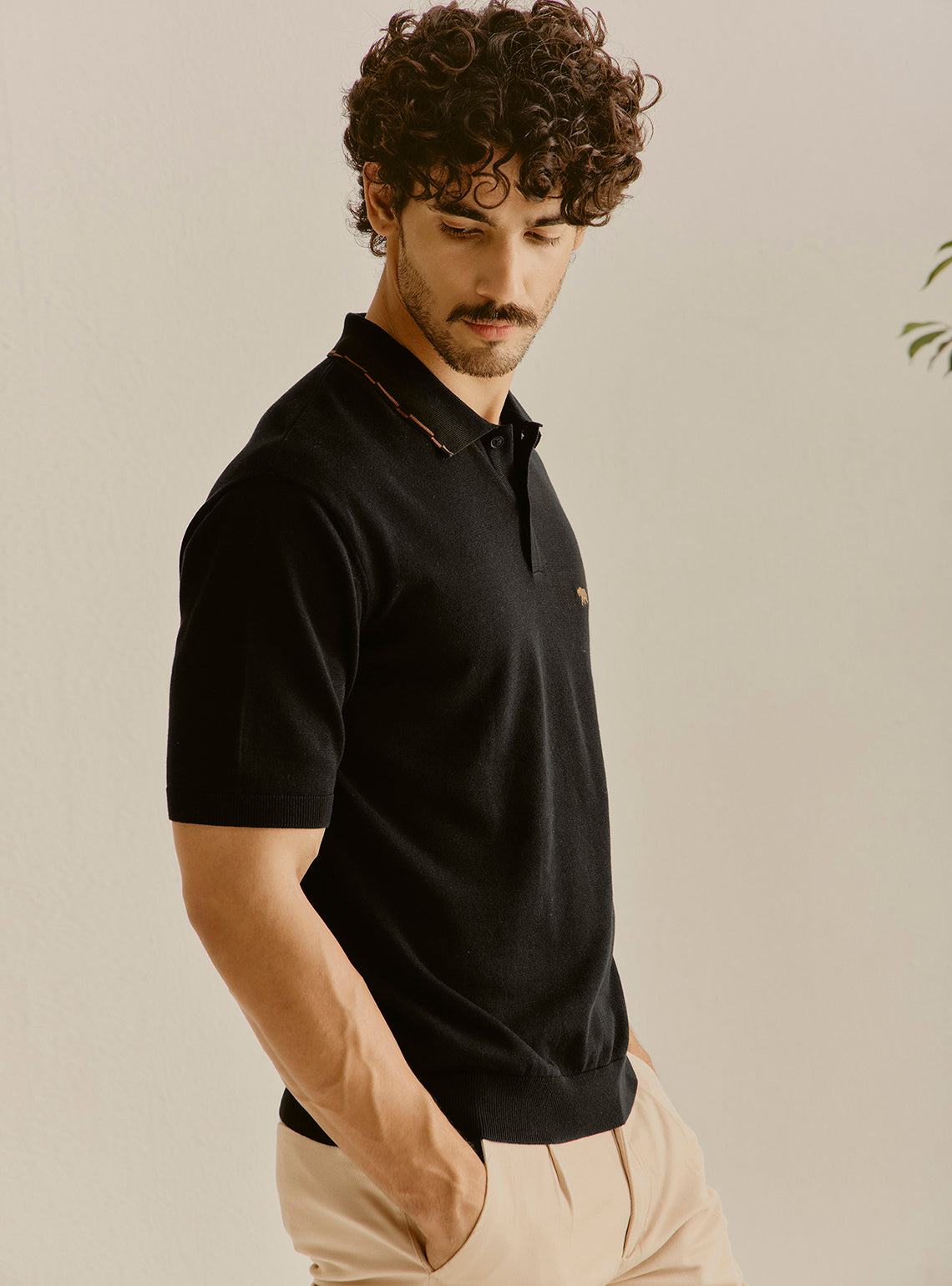 Kas Black Cotton Knit Polo