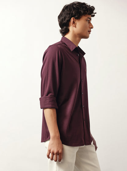Wineberry Burgundy Cotton Knit Shirt