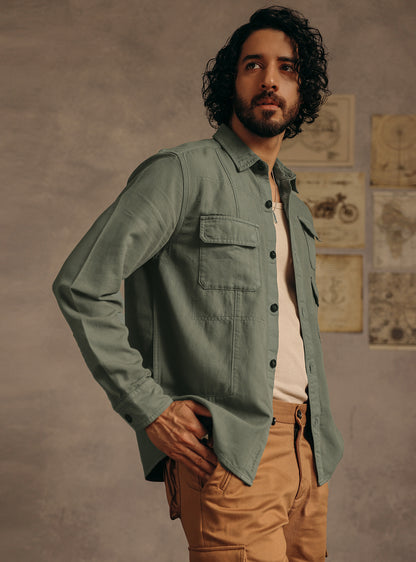 Lunar Olive Cotton Canvas Overshirt