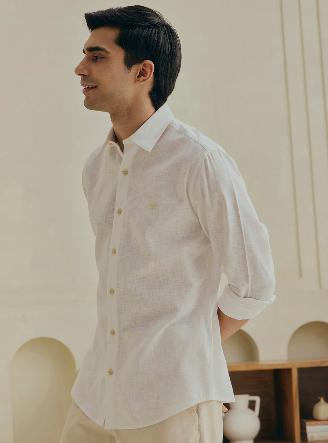 Jasmine White Cotton Slub Shirt