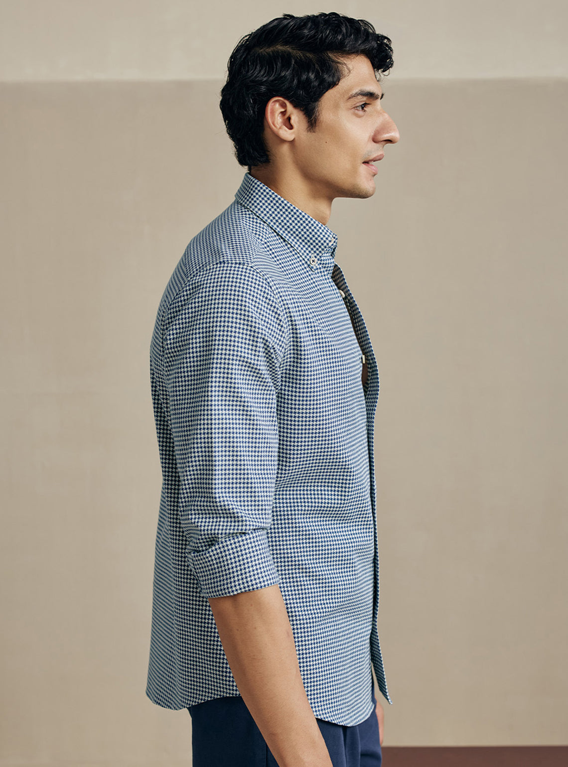 Deep Blue Houndstooth Dobby Cotton Shirt