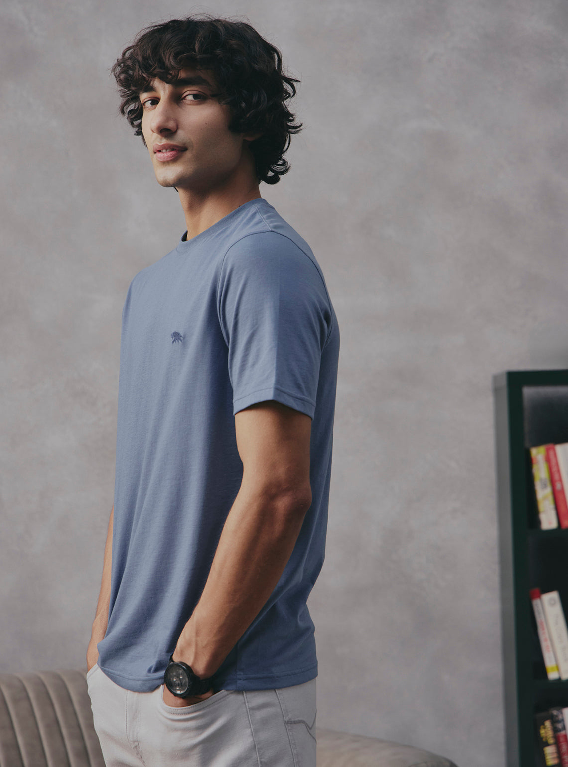 Smoked Blue Cotton Blend Crewneck