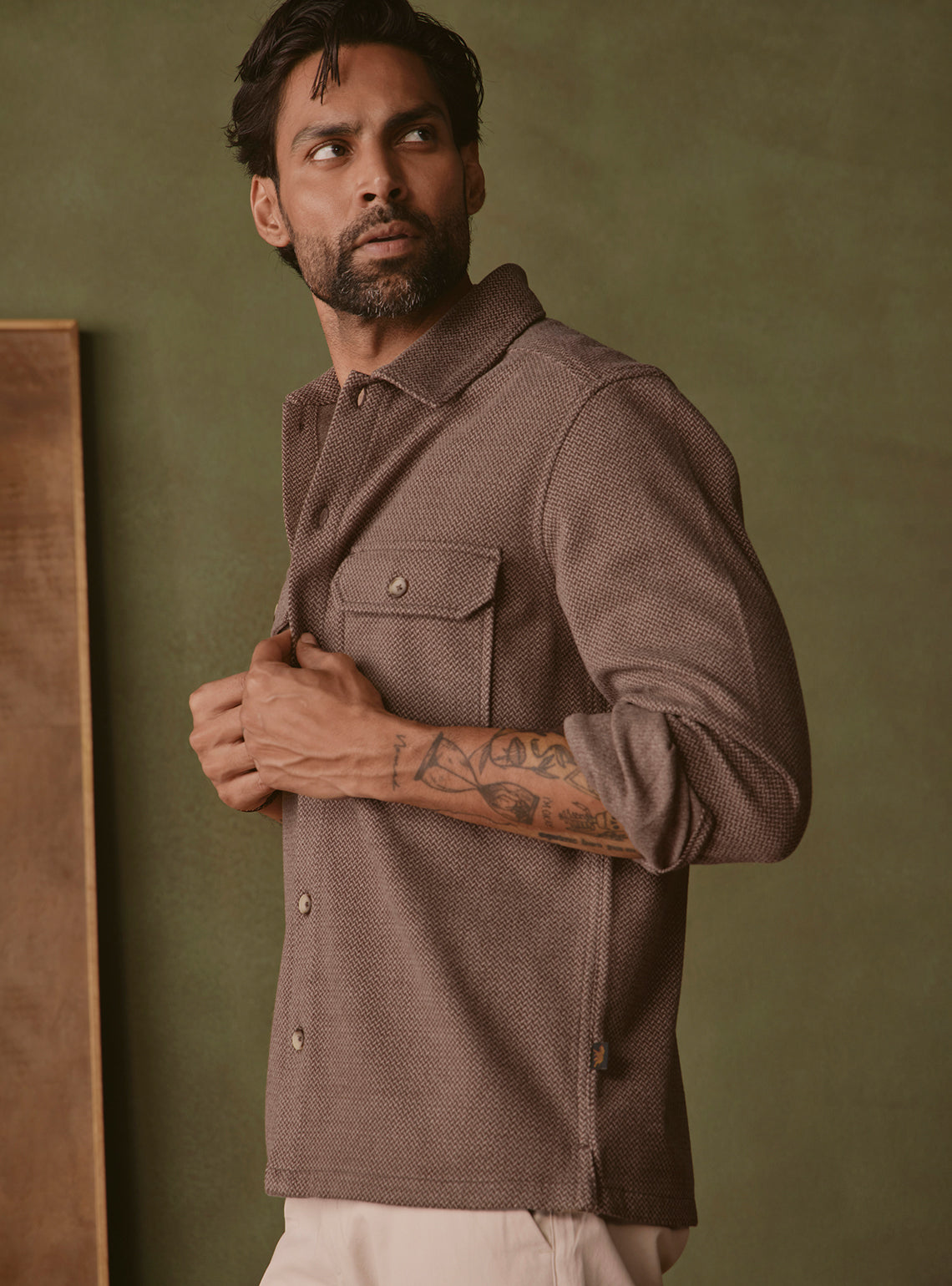 Burnt Brown Poly Stretch Overshirt