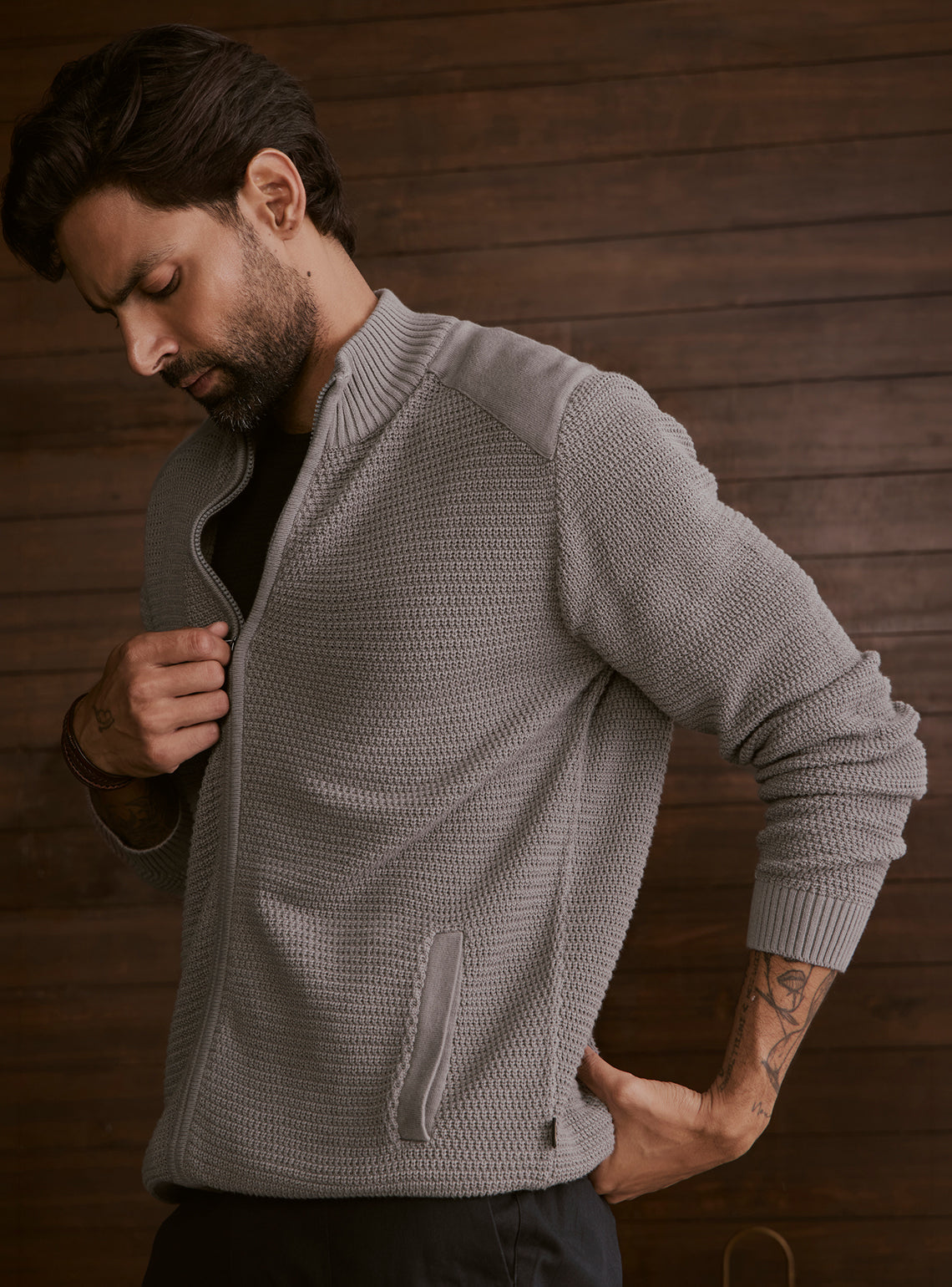 Ash Grey Cotton Textured Bomber