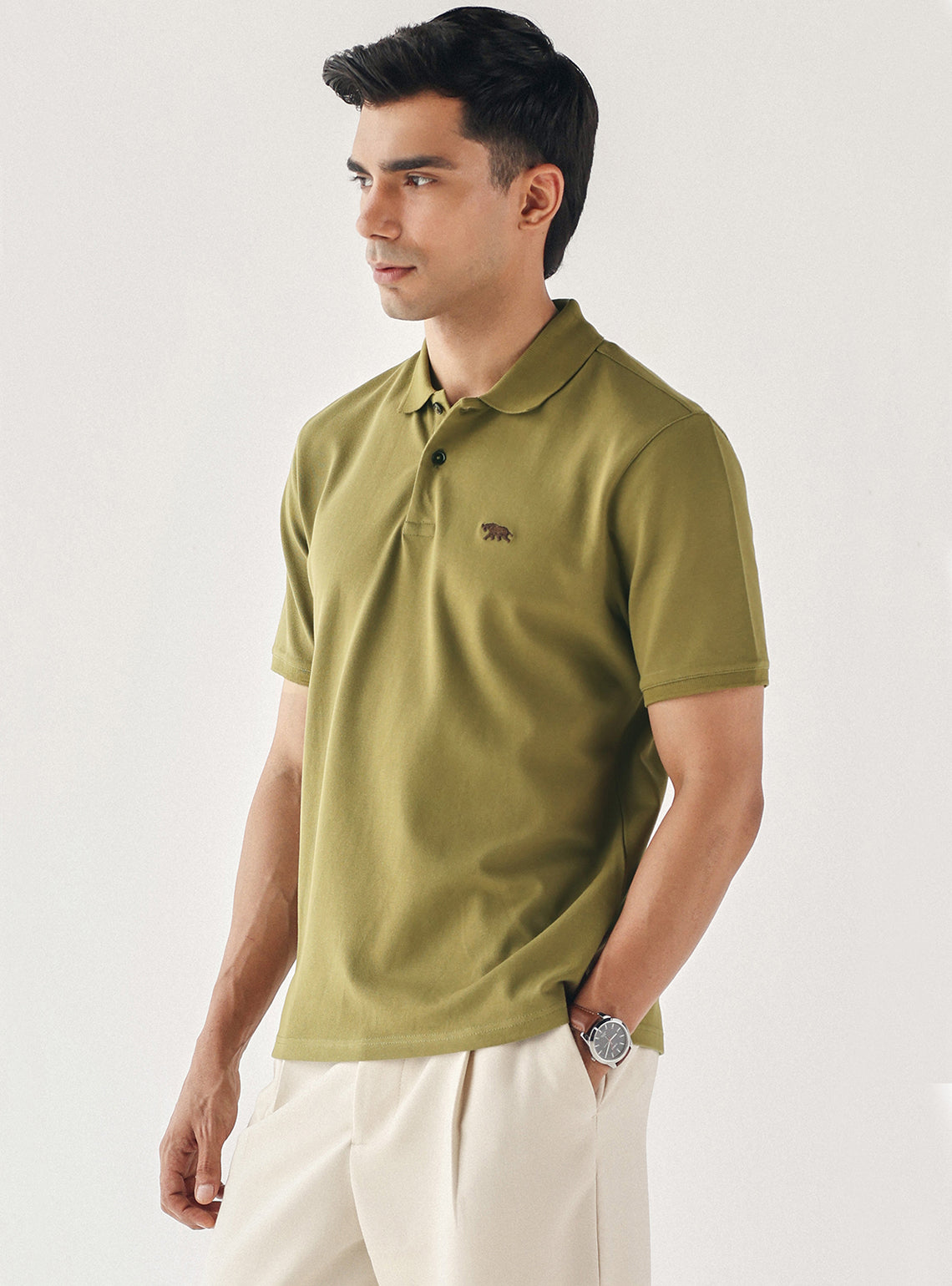 Matcha Olive Cotton Blend Pique Polo
