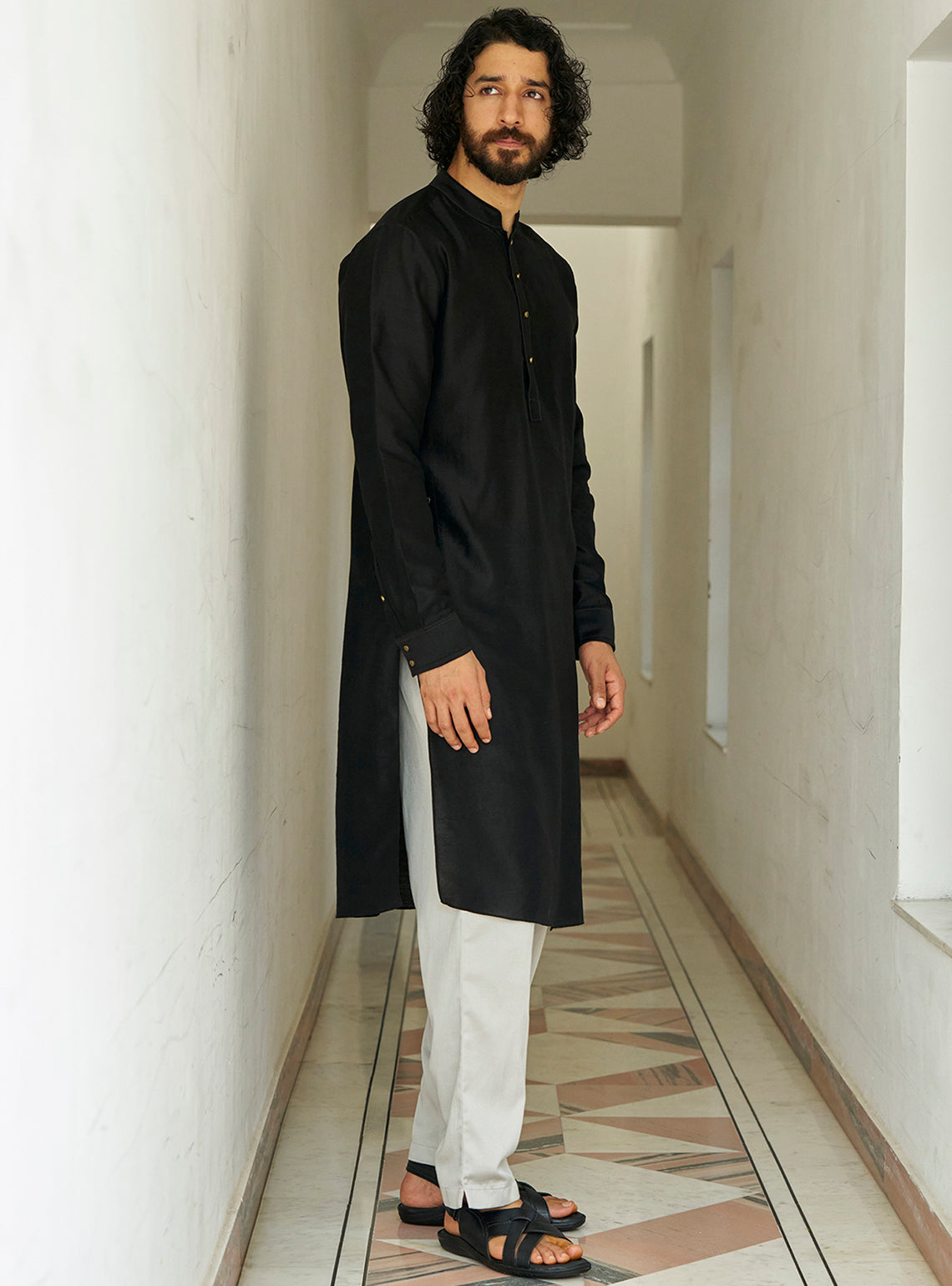 Koyal Black Cotton Silk Kurta