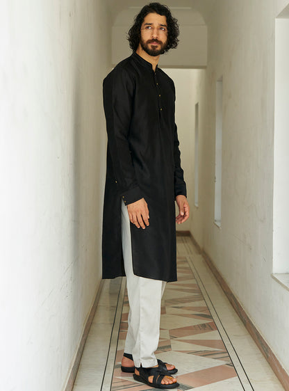Koyal Black Cotton Silk Kurta