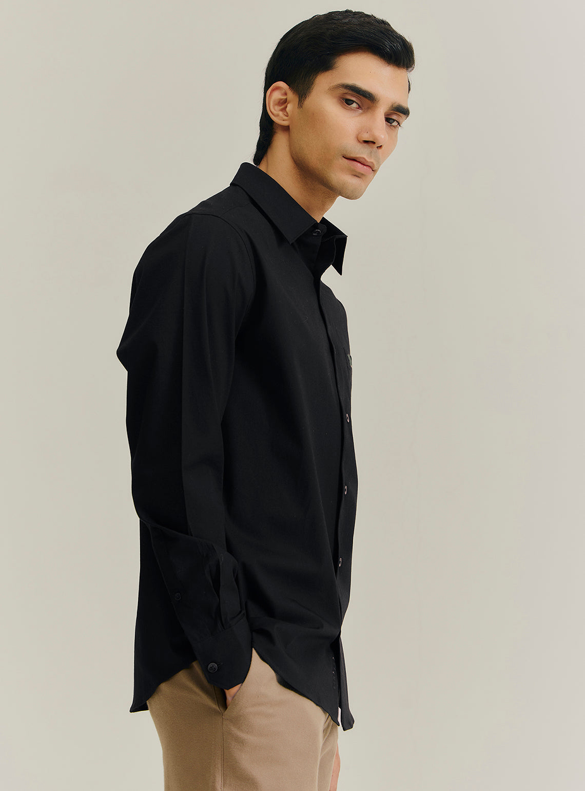 Coal Black Cotton Stretch Shirt