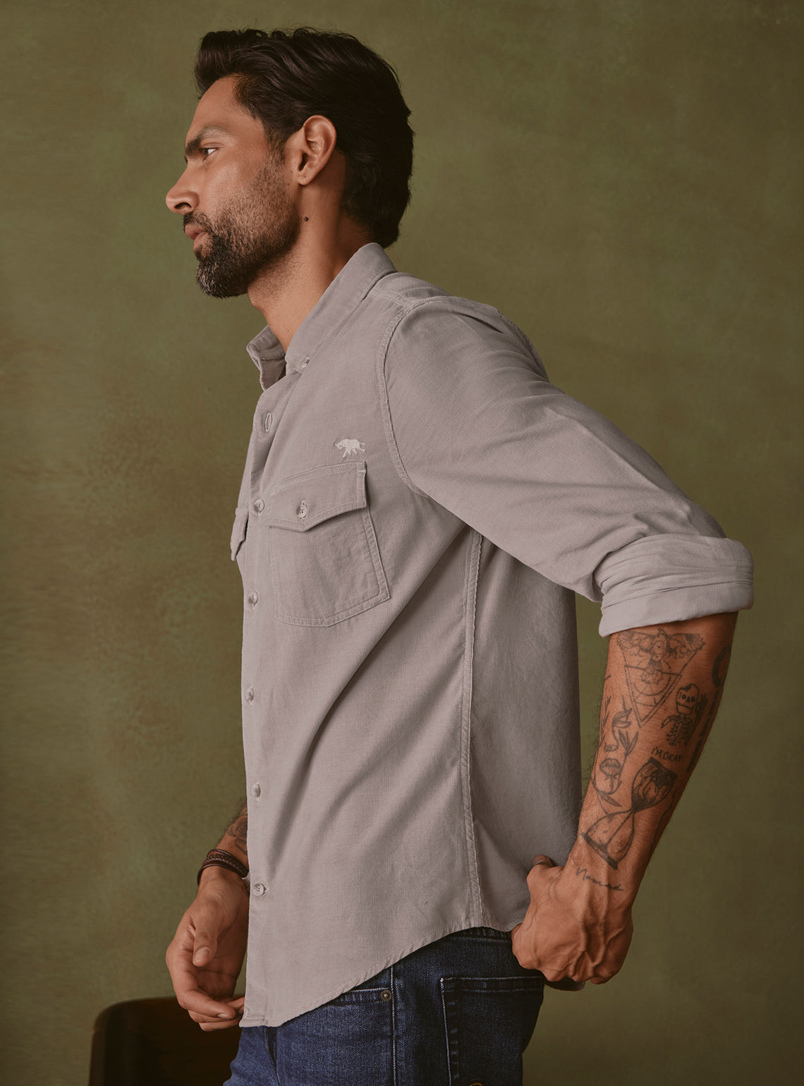 Slate Grey Cotton Tencel Cordruoy Shirt