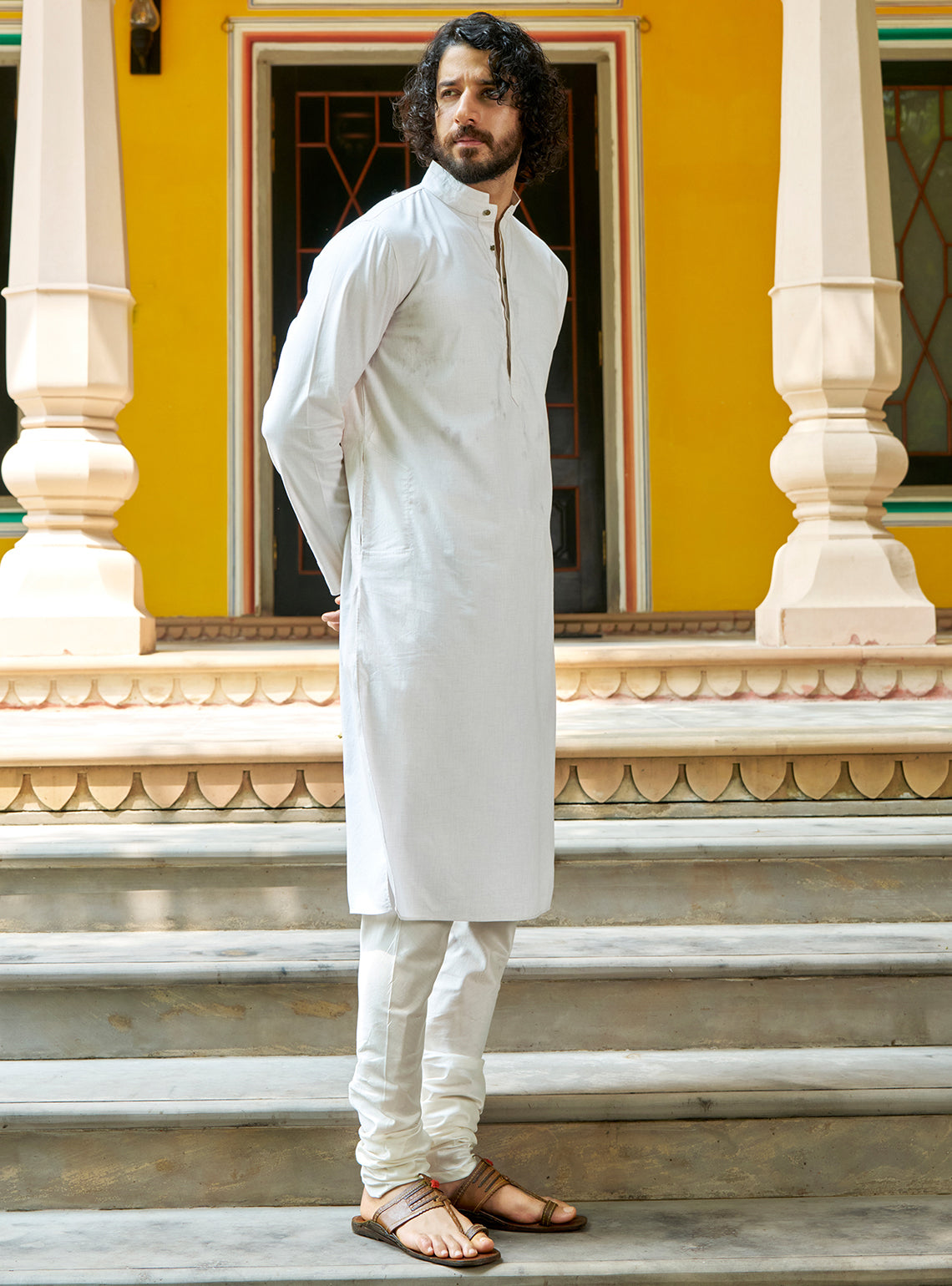 Mogra White Cotton Blend Melange Kurta