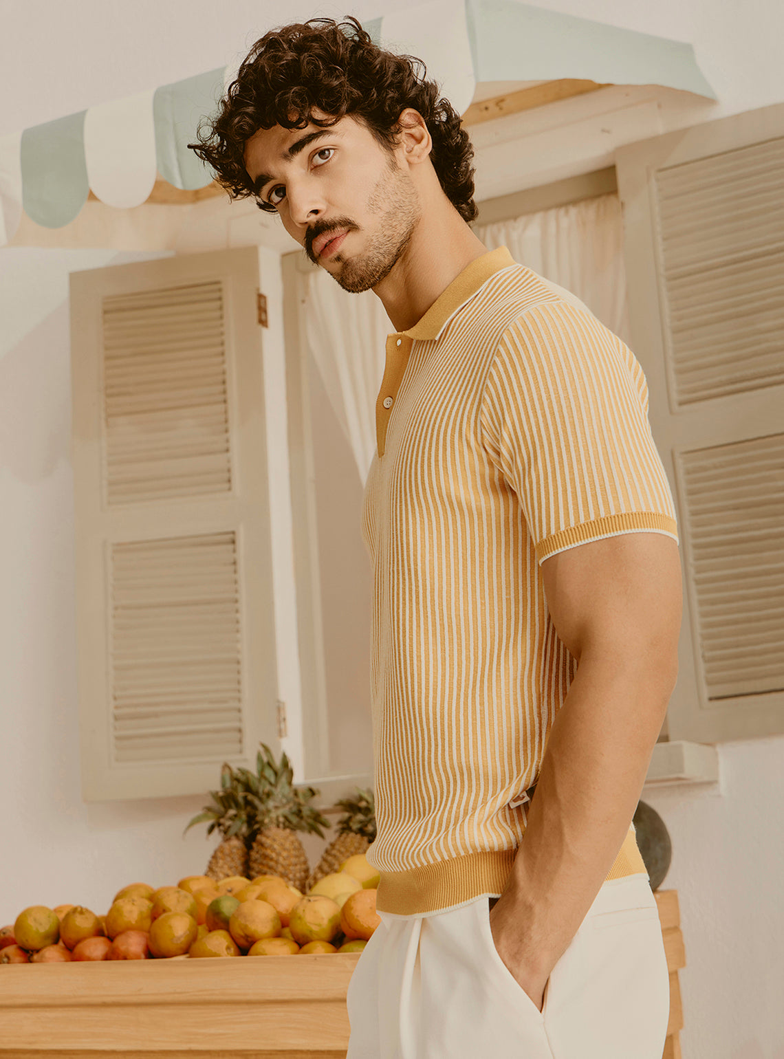 Athens Off-White Cotton Knit Polo