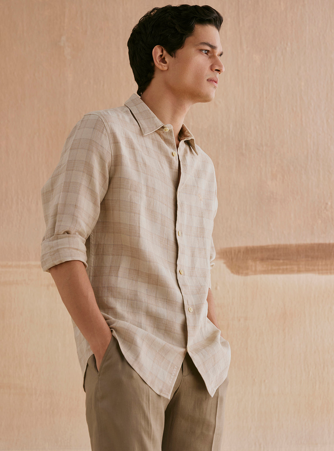 Malta Khaki Check Linen Shirt