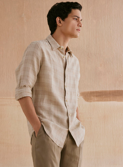 Malta Khaki Check Linen Shirt