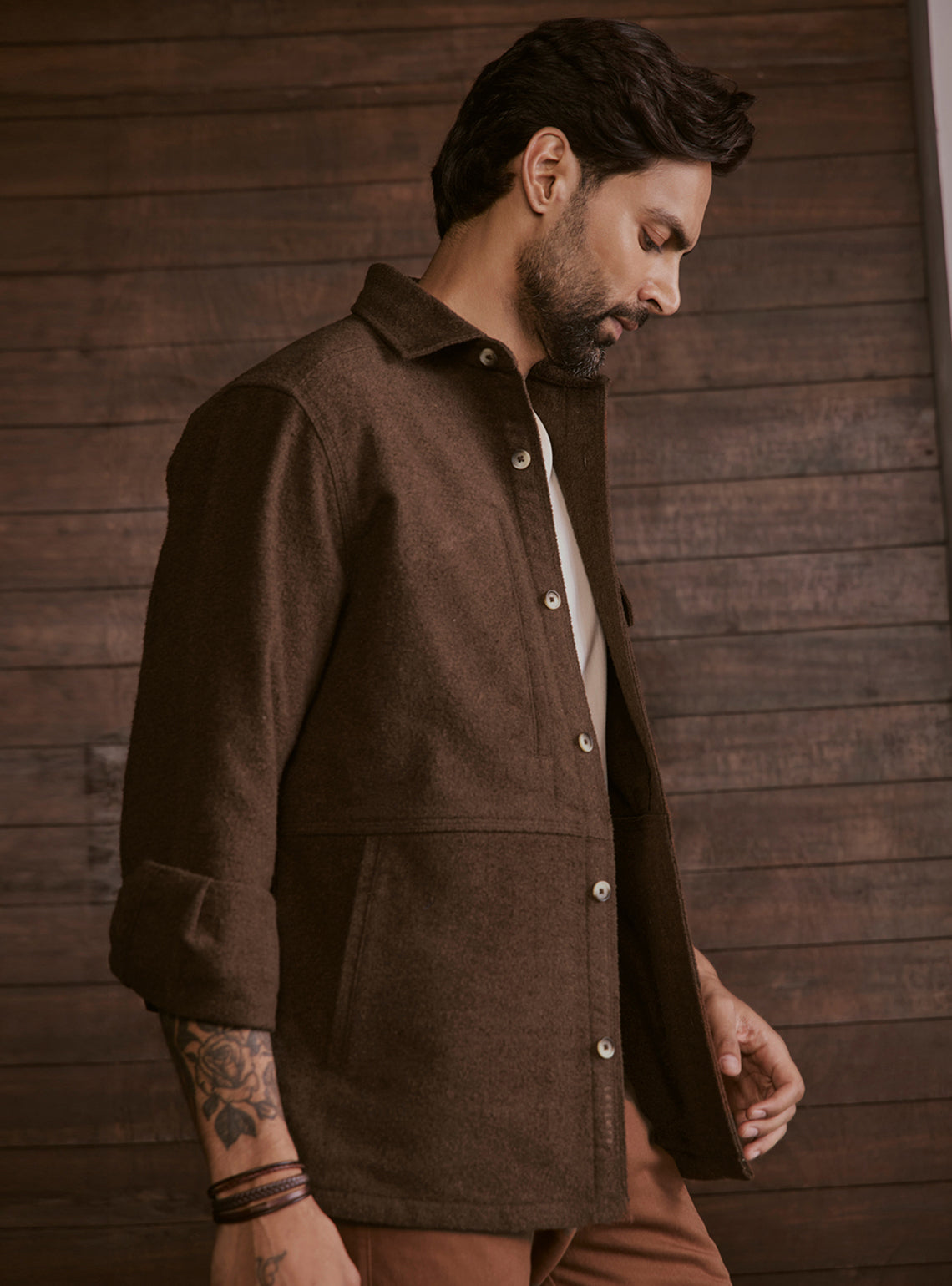 Woodland Brown Poly Blend Terry Overshirt