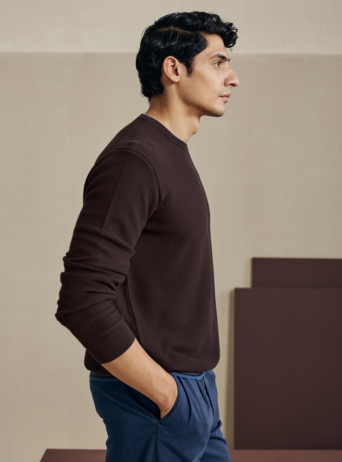 Cocoa Brown Honeycomb Cotton Pullover