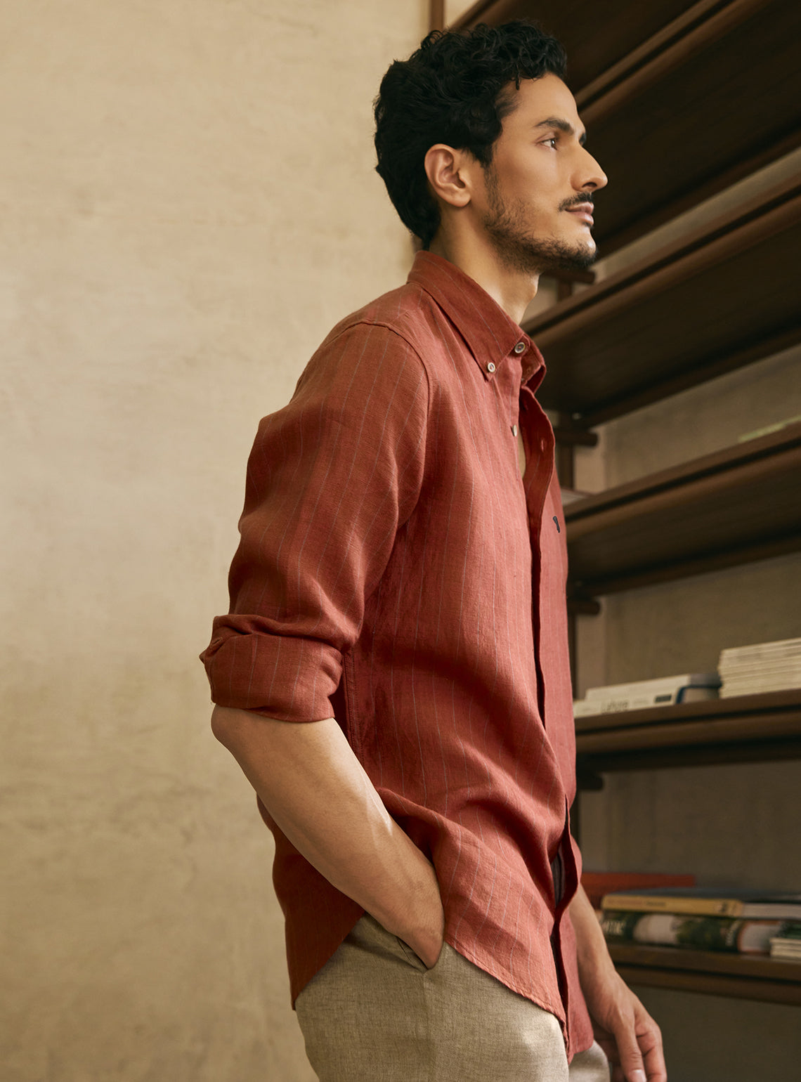 Flare Red Stripe Linen Shirt