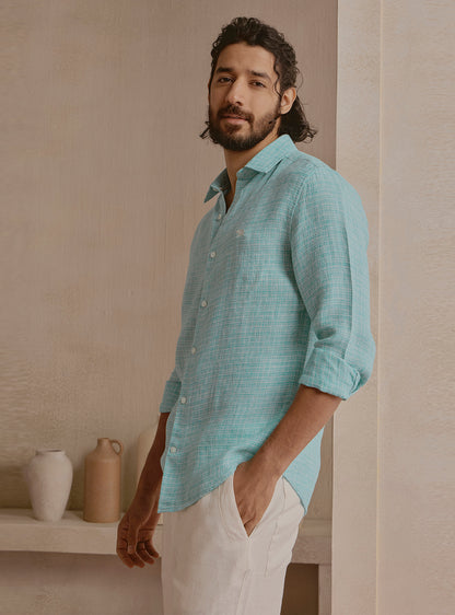 Lagoon Teal Linen Structure Shirt