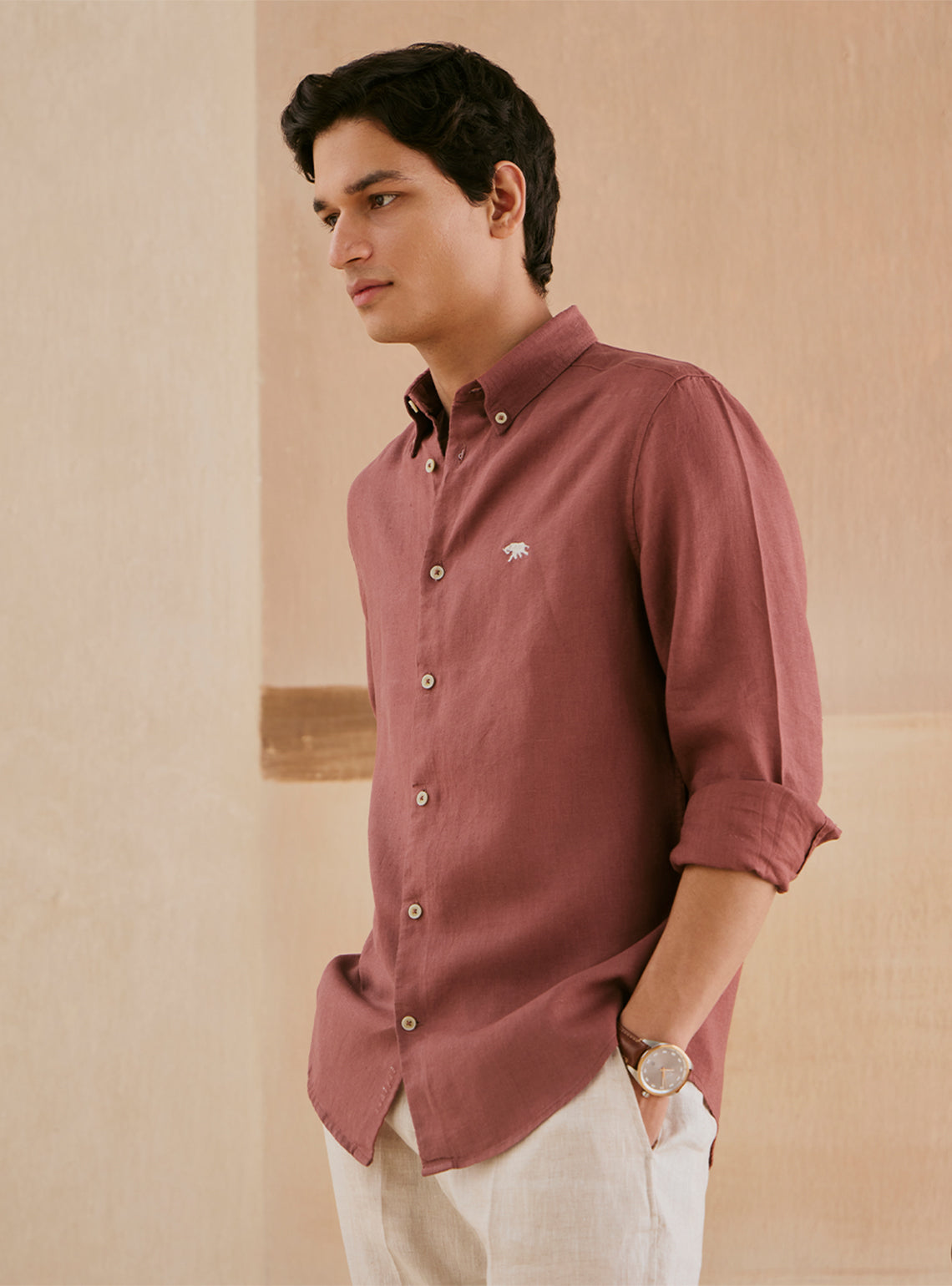 Coral Rust European Linen Shirt