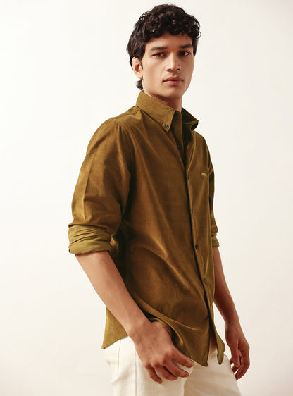 Amber Brown Cotton Tencel Corduroy Shirt