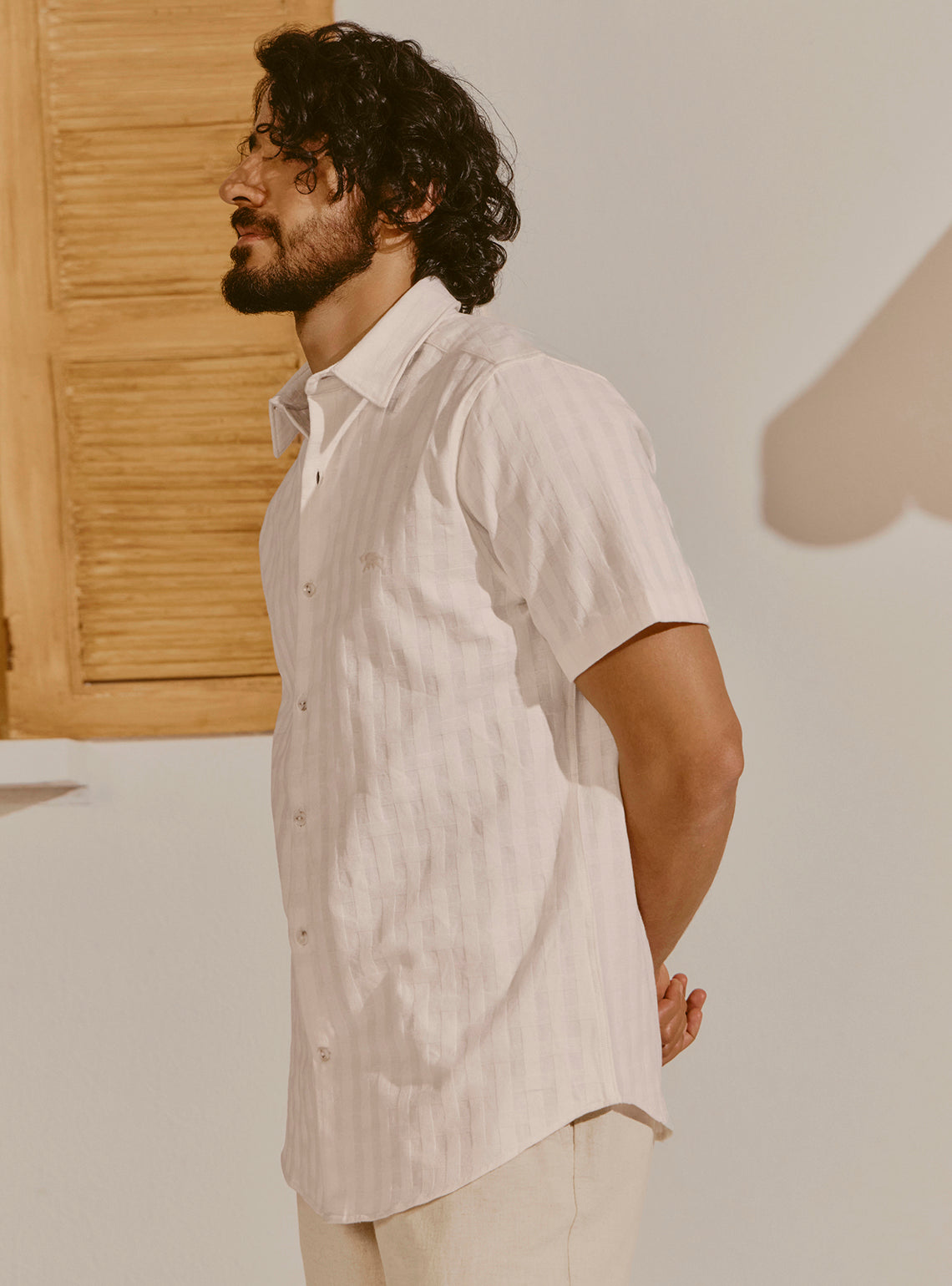 Tivat Off-White Cotton Dobby Shirt