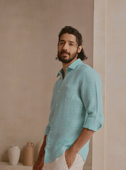 Lagoon Teal Linen Structure Shirt