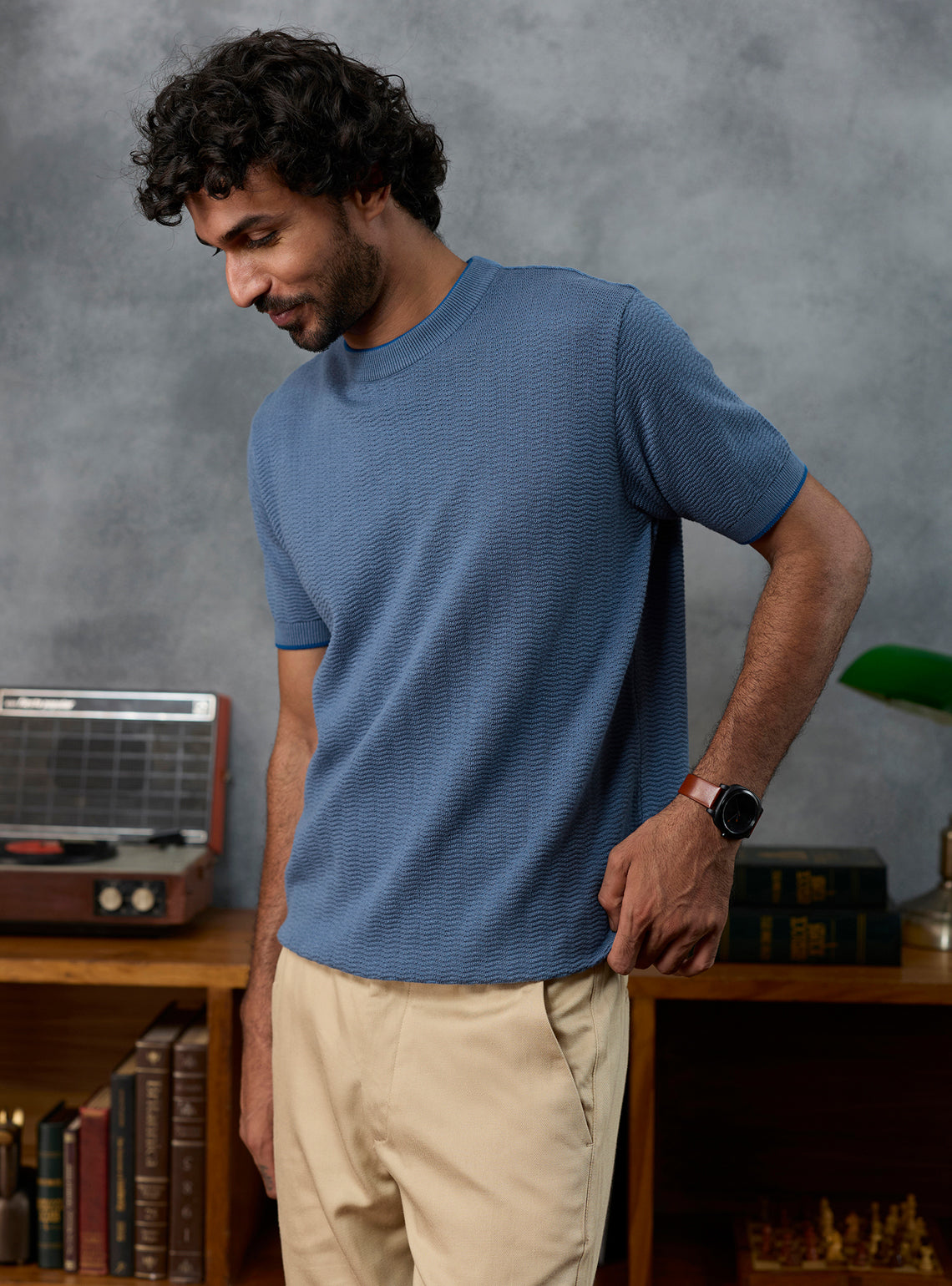 Crosscheck Blue Ripstop Cotton Crewneck