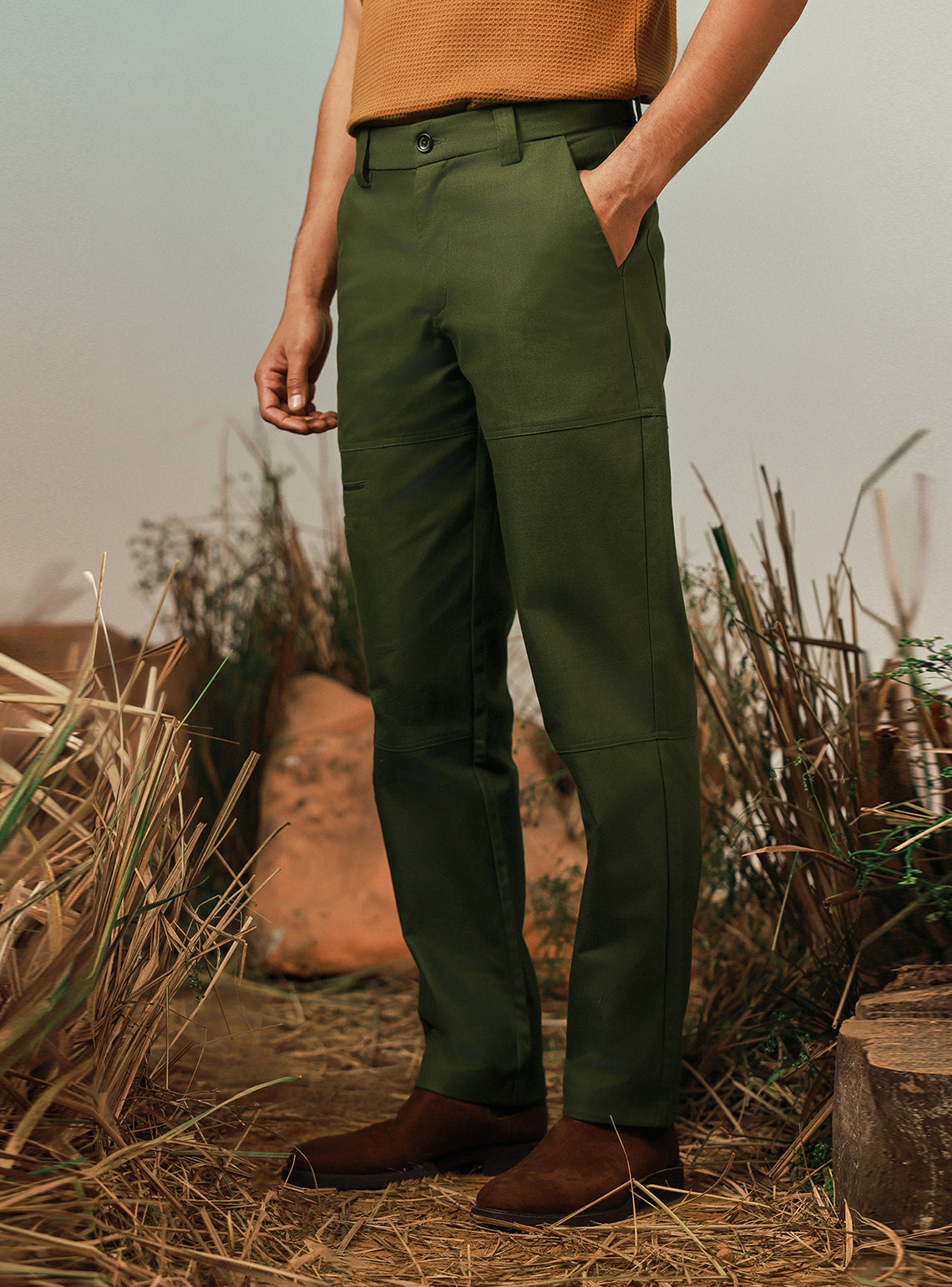 Trail Green Herringbone Utility Trouser