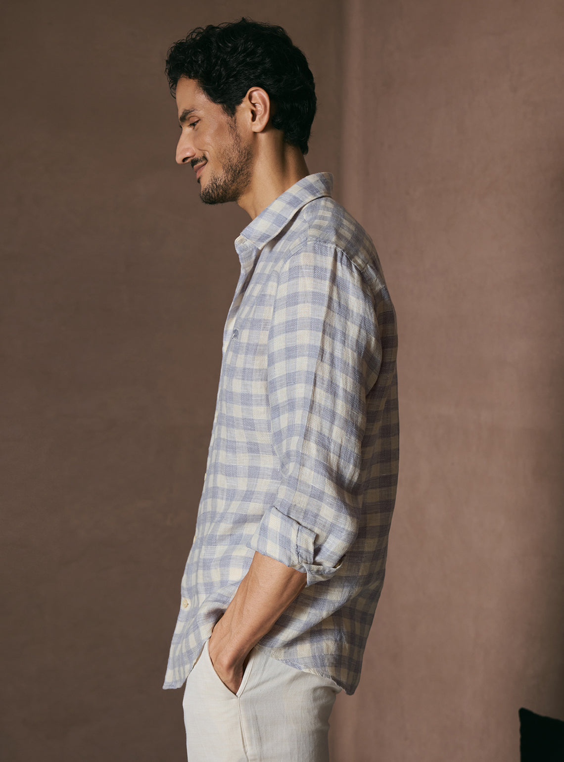 Canvas Beige Check Linen Shirt