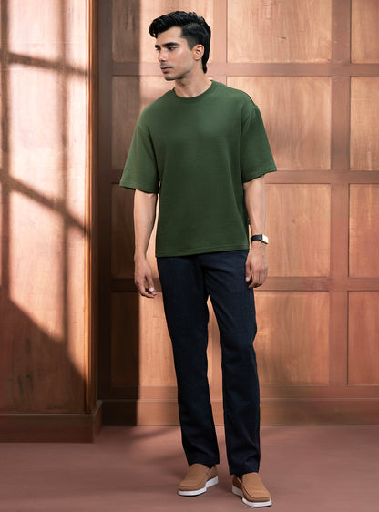 Brook Olive Cotton Jacquard Crew