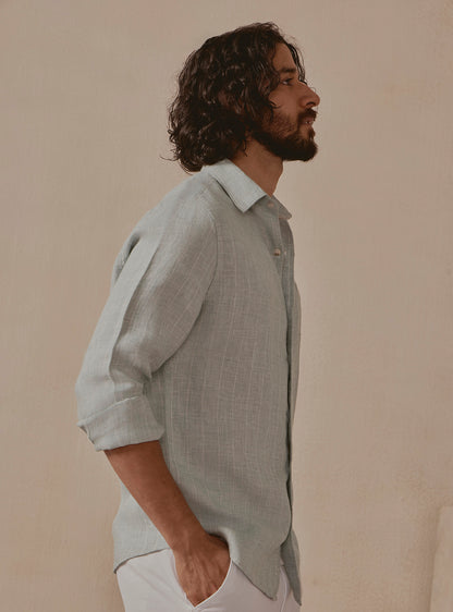 Tide Green Linen Stripe Shirt