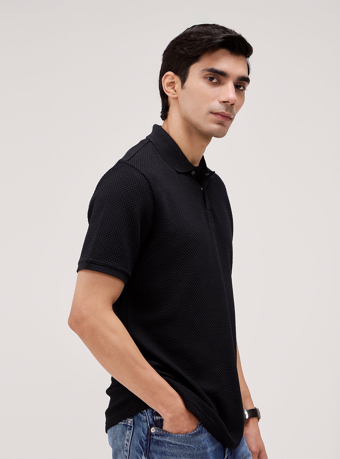 Pure Black Waffle Polo