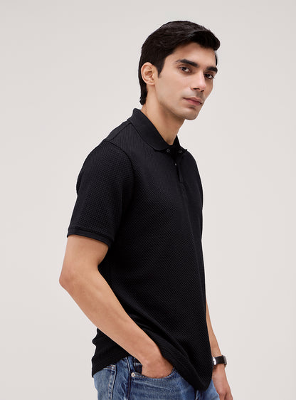 Pure Black Waffle Polo