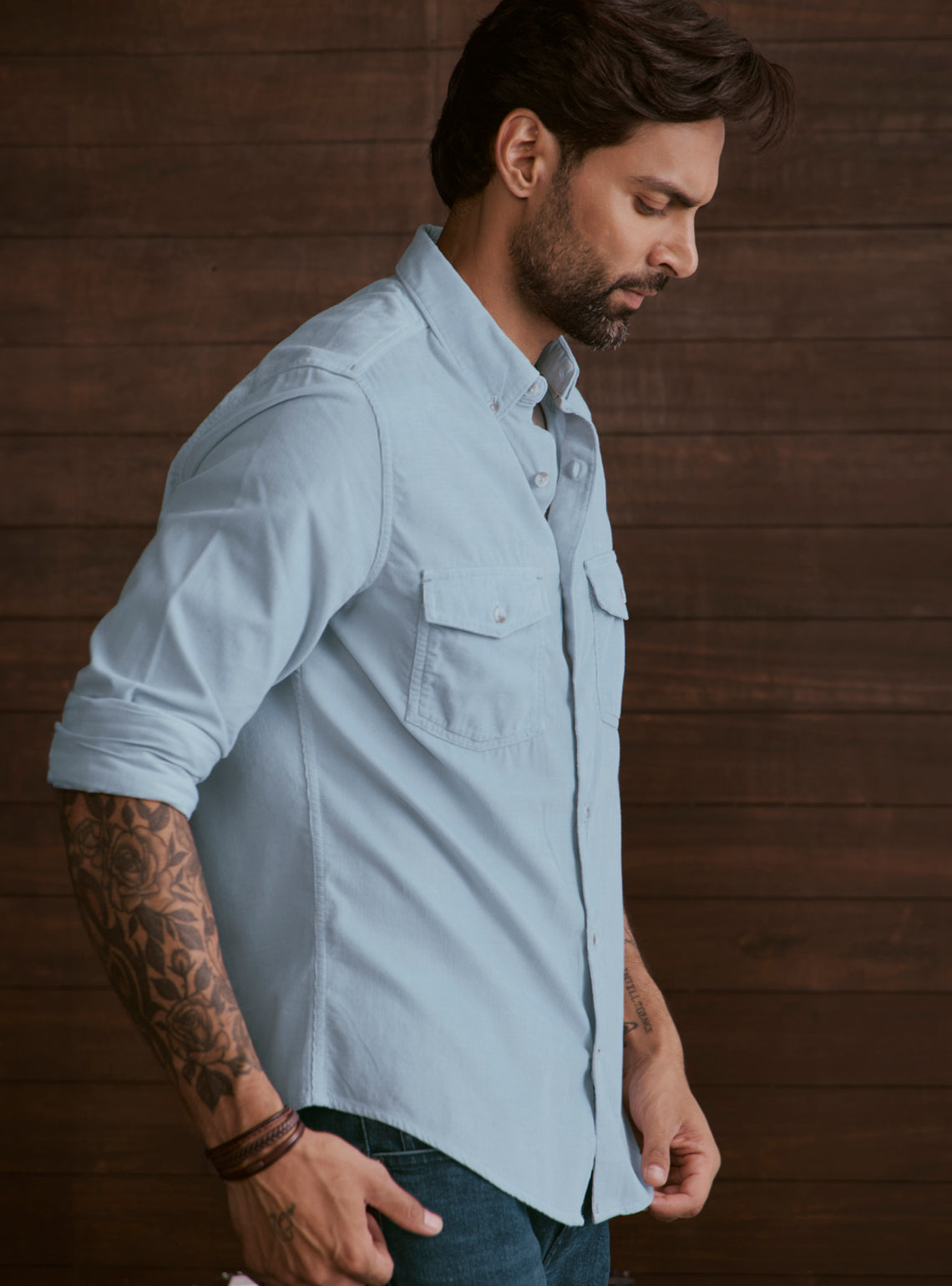 Glacier Blue Cotton Tencel Cordruoy Shirt
