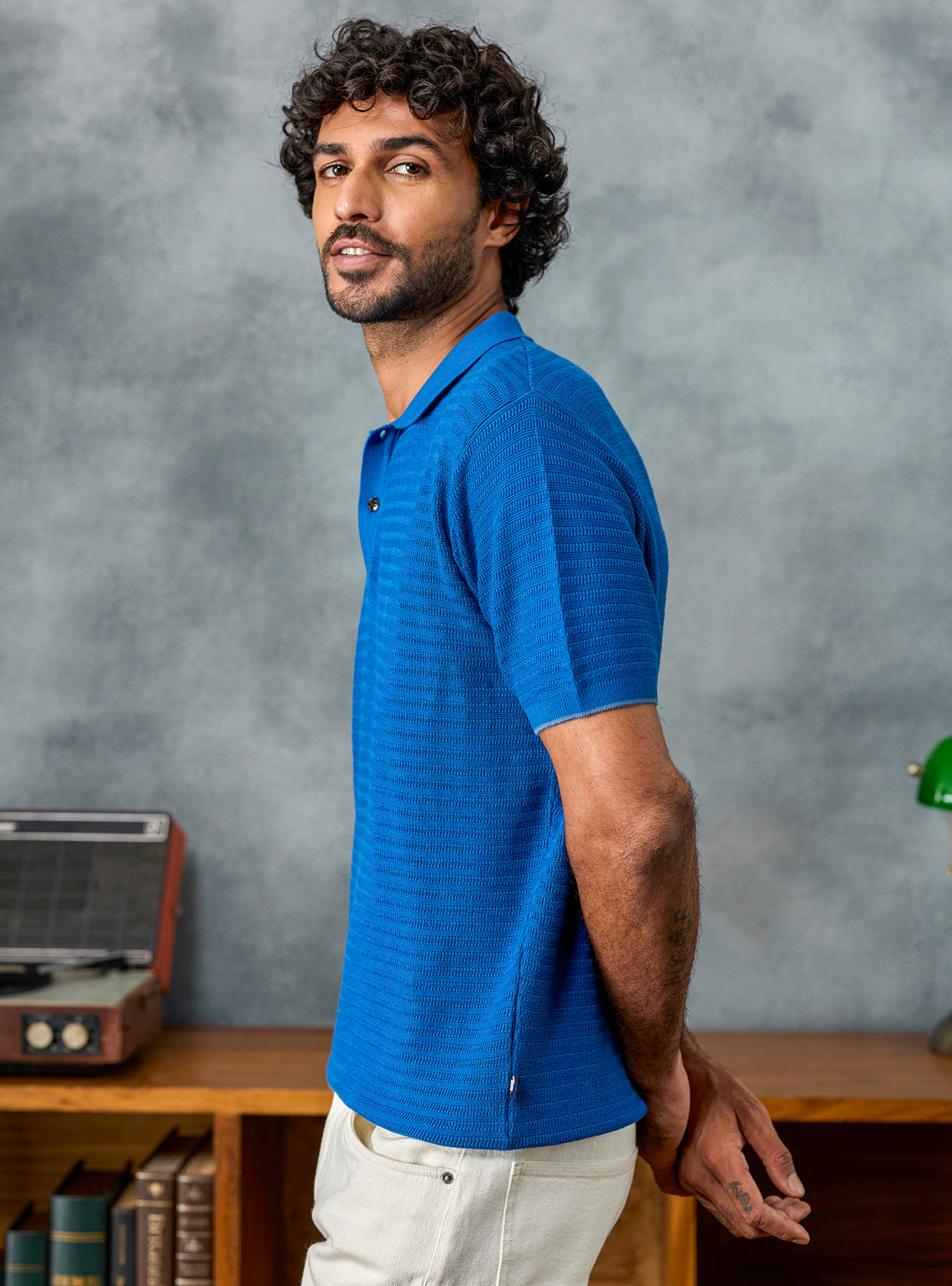Ace Blue Textured Cotton Polo