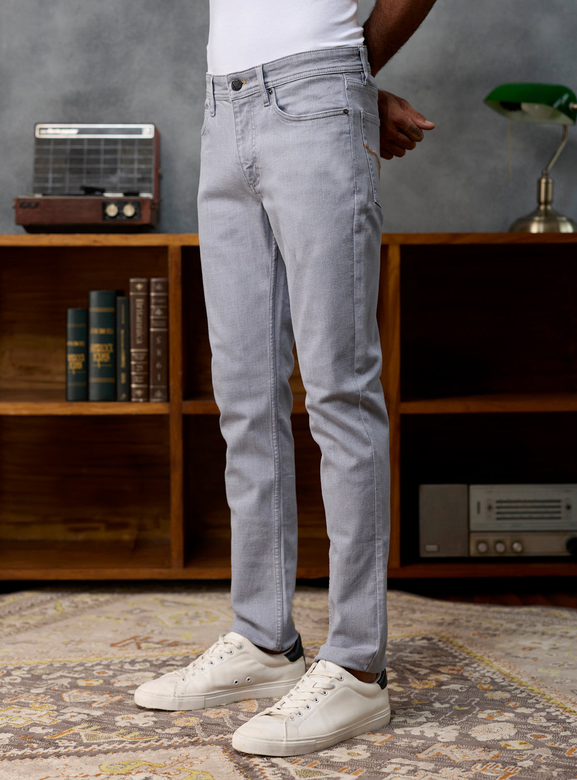 Smoke Grey Cotton Viscose Denim Jeans