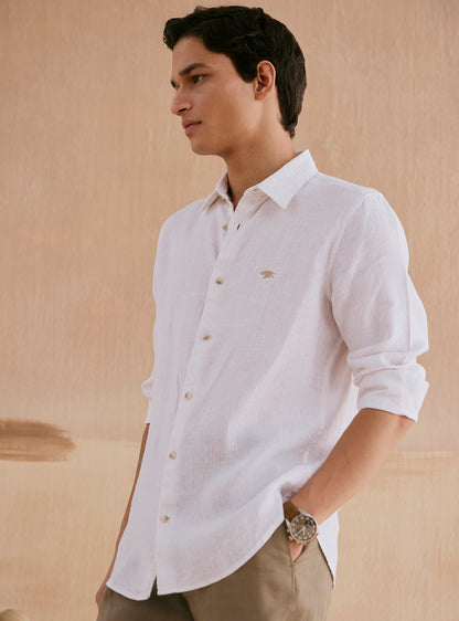 Snow Beige Stripe Linen Shirt